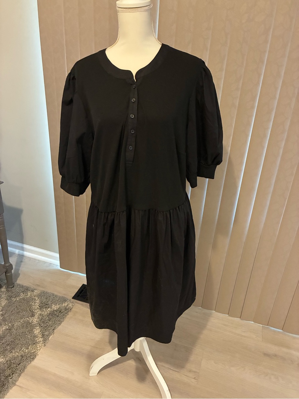 Market & Spruce Black Midi Button-Front Dress